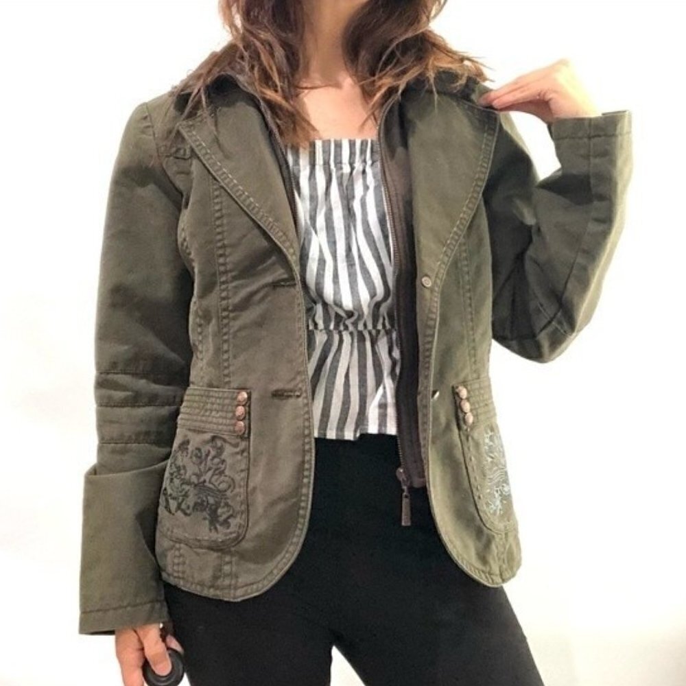Dooned‎ Cargo Jacket Green With Hoodie Camo Bomber Jacket